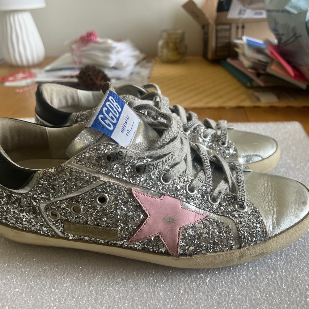 Golden Goose Silver and Pink Glitter Sneakers